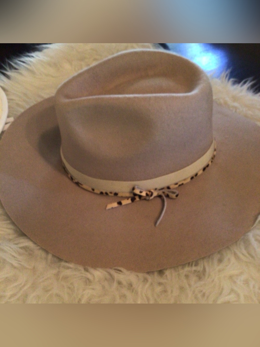 Neutral Wide-Brim Felt Fedora with Leopard-Trim Band - Beige wool